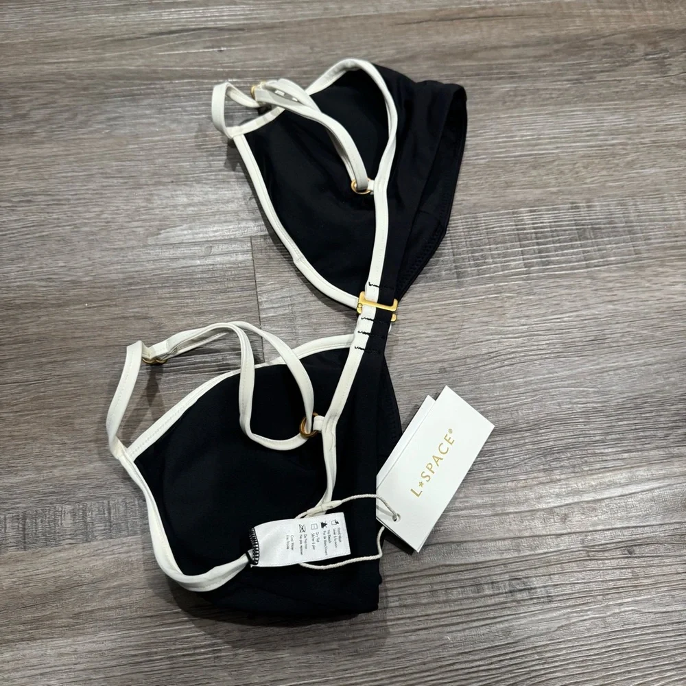 L*space Helena Bikini V Black White Top Swim